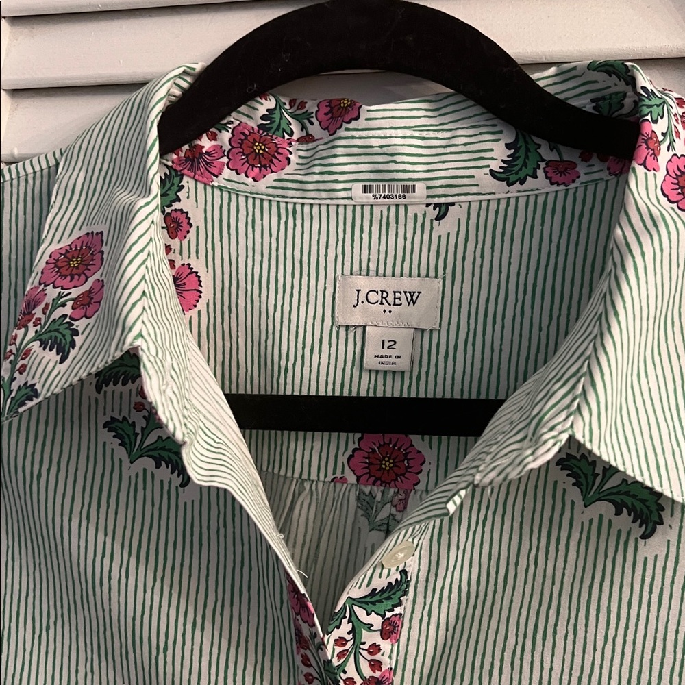 J. Crew Mint Green Striped Shirt with Pink Floral Print - Picture 5 of 7